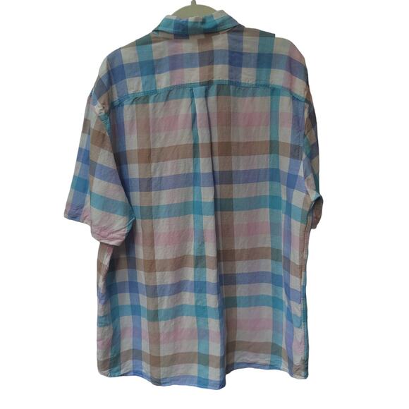 Johnnie-O Men's Sz XL Pastel Plaid Linen Blend Short Sleeve Button Down Shirt - Picture 7 of 7